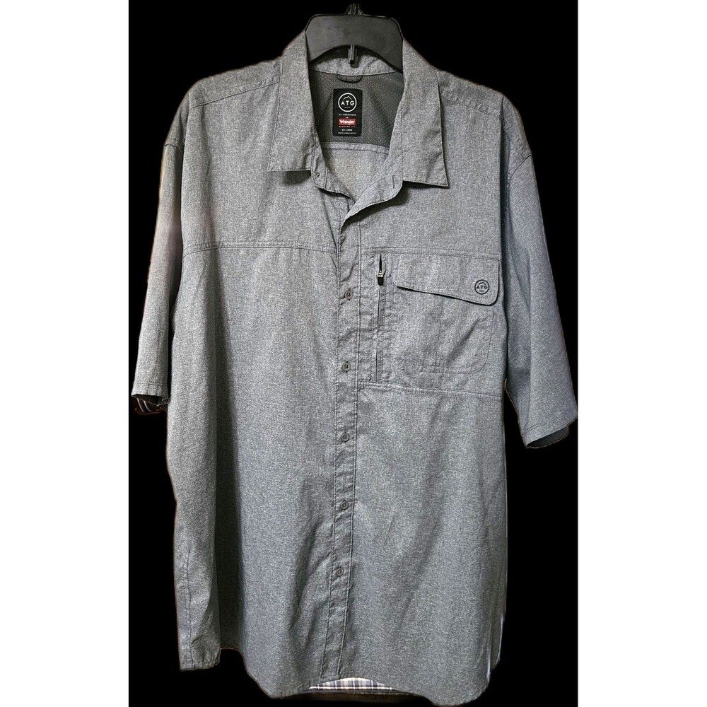 Wrangler ATG Mens 2XL Blue Short Sleeve Outdoor Performance Hiking Shirt